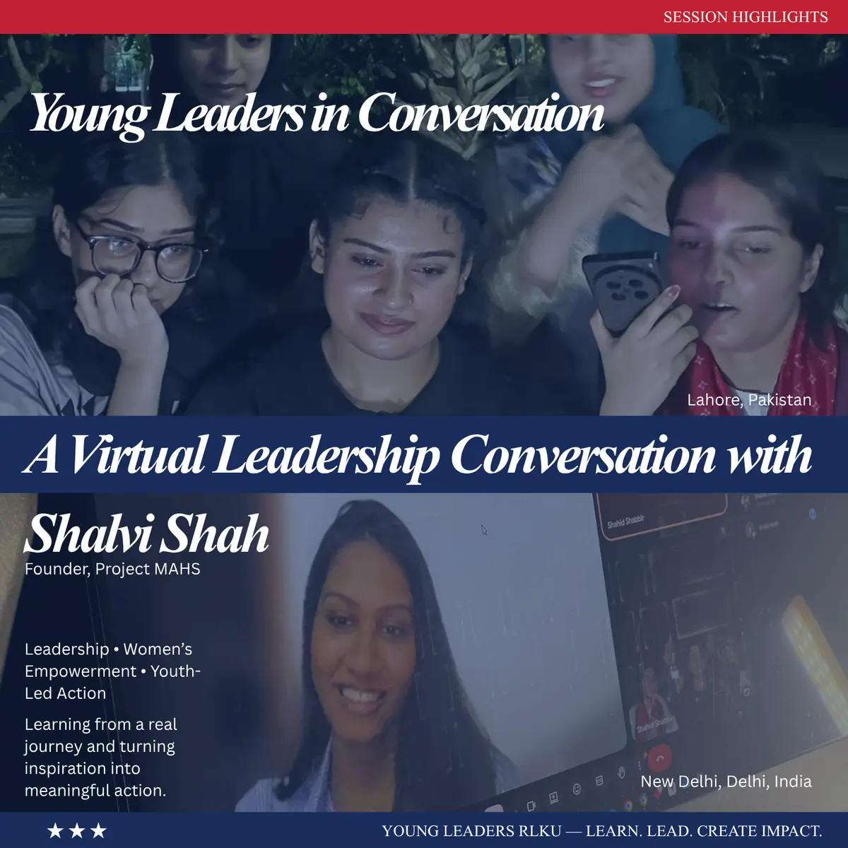 Young Leaders RLKU members in a virtual leadership conversation with Shalvi Shah.